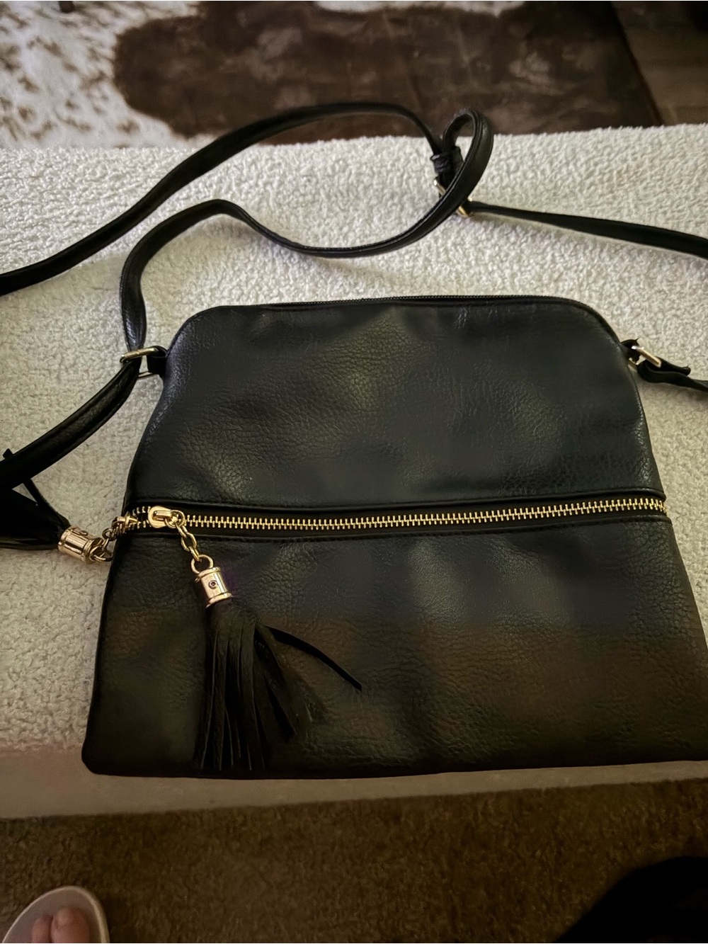 Black Crossbody Bag with Tassel Zip - Unbranded